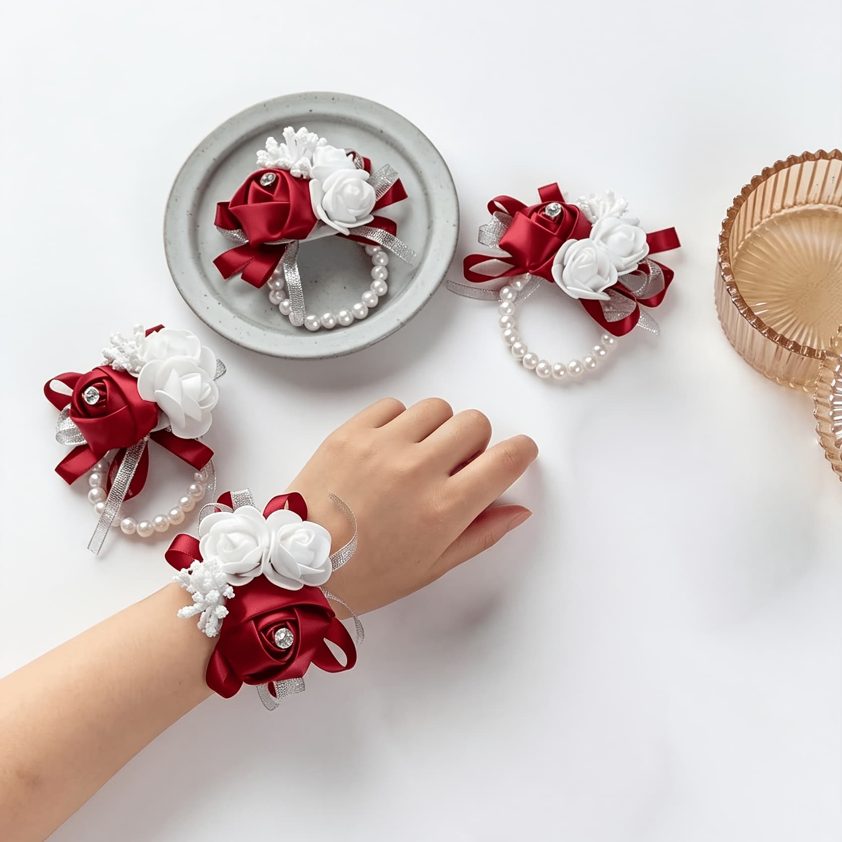 TEMU New Beaded Small Wedding Wrist Flower 4pcs Set