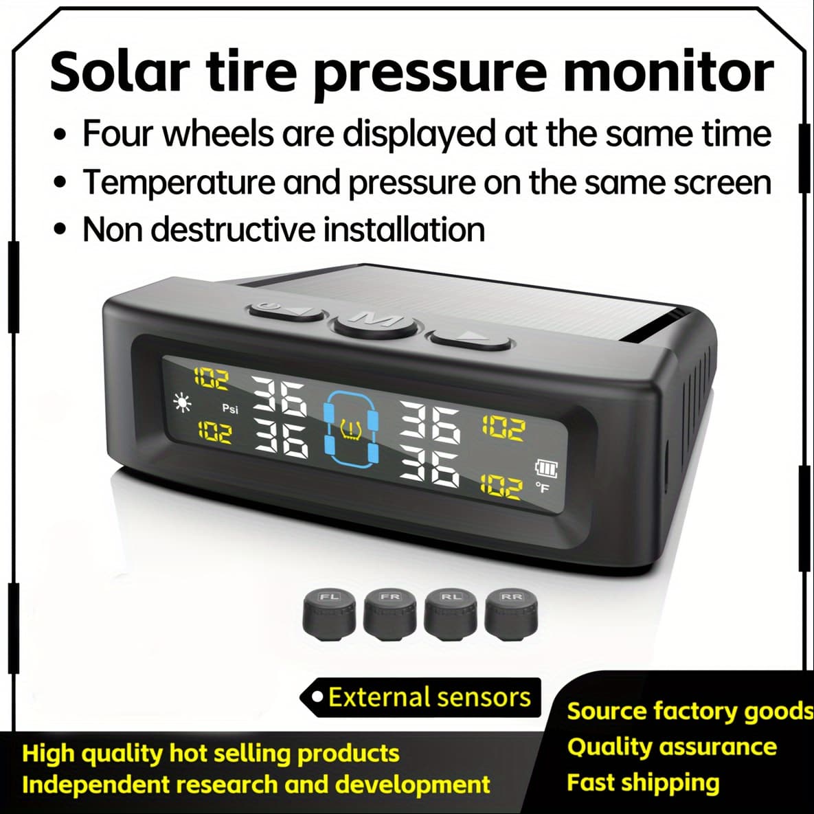 TEMU Tire Pressure Monitoring System, Universal Wireless Solar Tire Pressure Monitoring System Tpms External Sensor, Suitable For 36v And Below, Can Accurately Detect Tire Pressure