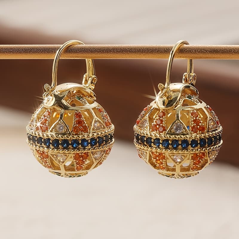 TEMU Stylish Earrings For An International , Featuring Colorful Artificial Zirconia In A Hollow . Made From Copper With A , Round Sphere Earrings Make An Ideal Gift For Everyday Weddings