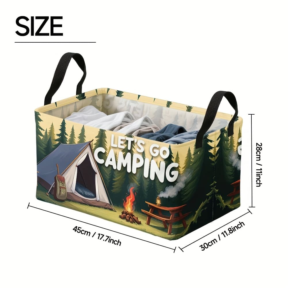 TEMU 1pc Extra Large Camping Adventure Retro Art Design Foldable Storage Basket - Durable Oxford Fabric With Metal Frame, Ideal For Shoe Rack & Seasonal Footwear Rotation, Shoe Storage Organizer