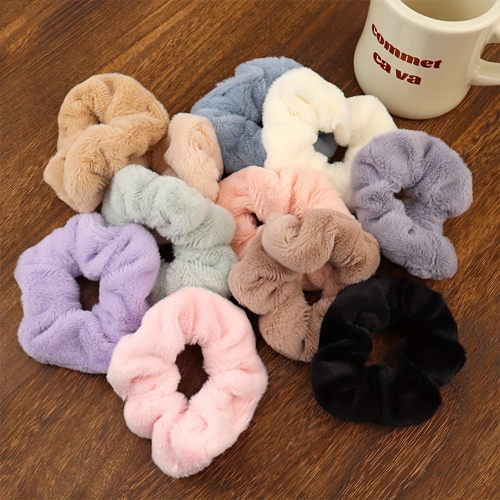 TEMU 6pcs Random Colors, Autumn/winter Rabbit Plush Candy-colored Fluffy Hair Ties, Sweet Internet- Accessories