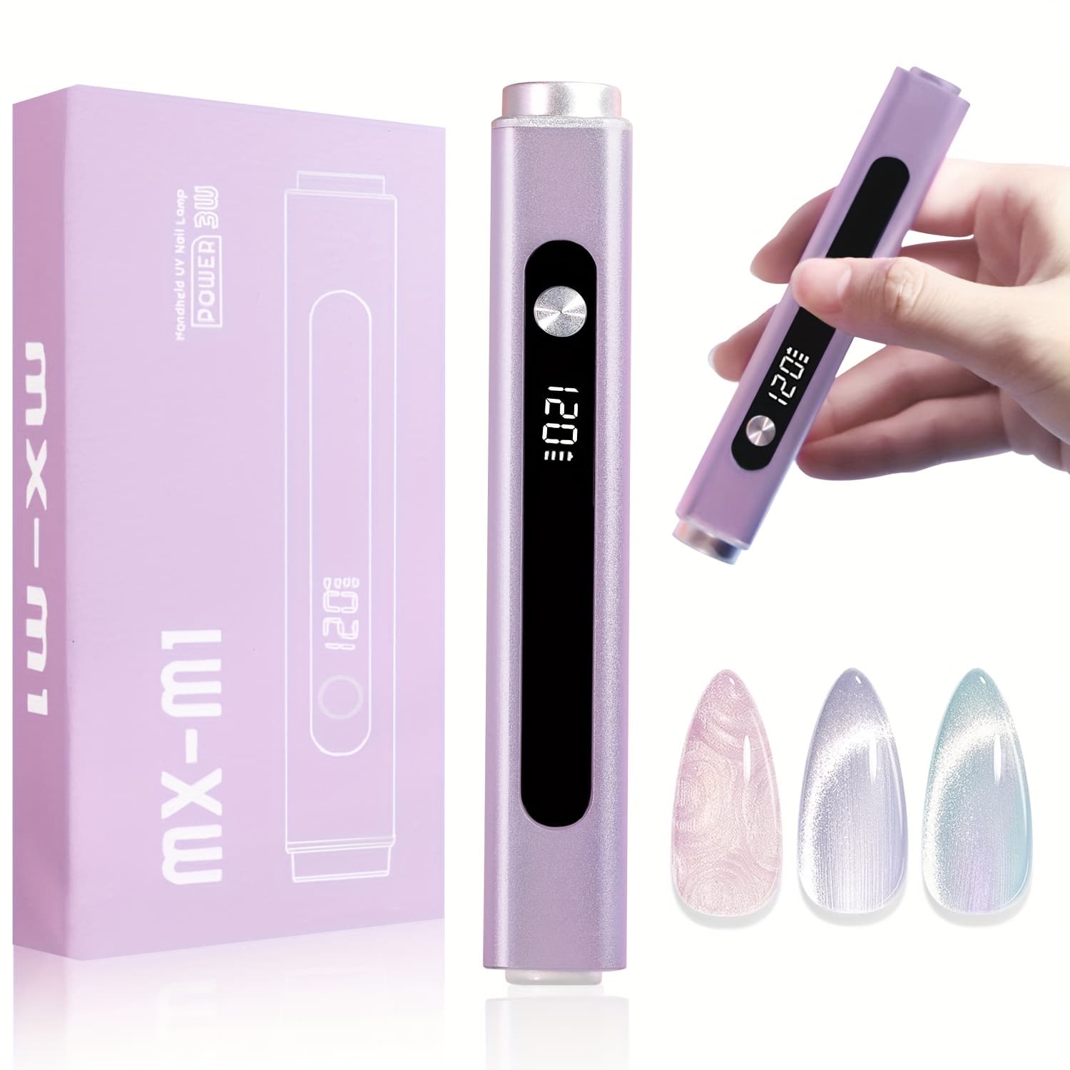 TEMU Handheld Small Light For Gel Nails, 3-in-1 Mini Nail Lamp With Magnets And Nail Stamp Portable Rechargeable Type-c Cordless With Display For Home Manicure, Purple