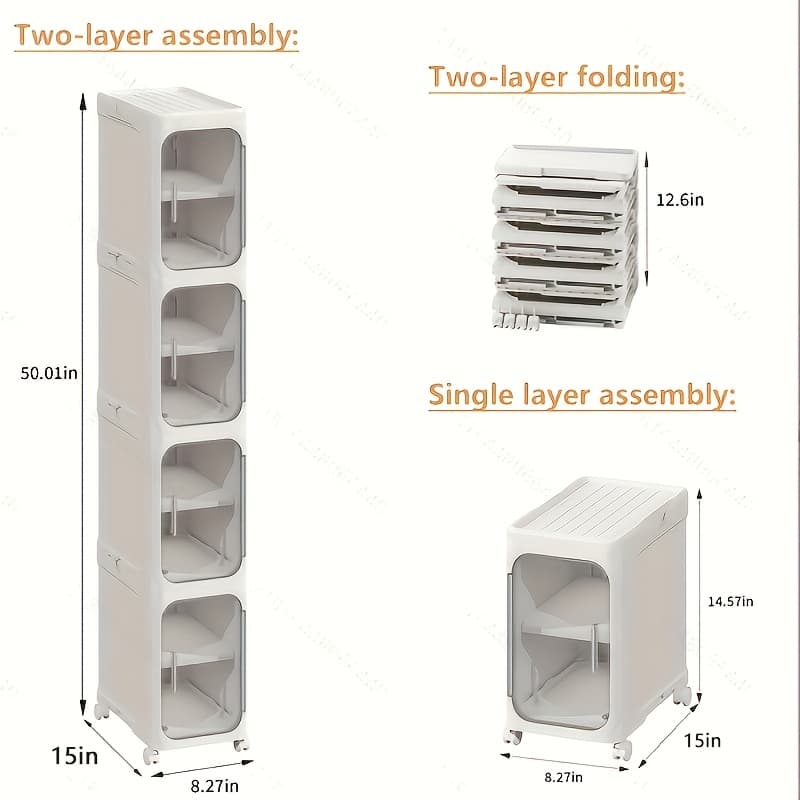 TEMU 3/4-tier Tall Narrow Storage Cabinet, Slim Bathroom Storage Cabinet With Adjustable Shelves And Wheels, Narrow Organizer For Small Space, Bathroom, Kitchen, Laundry