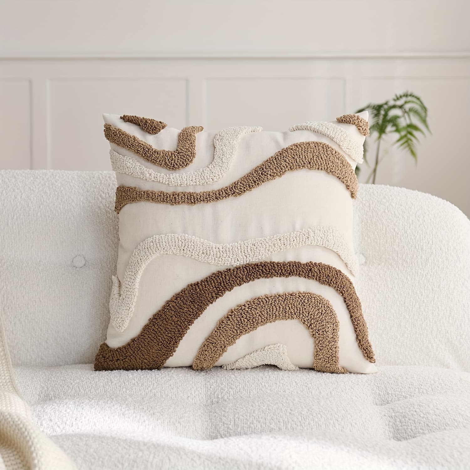 TEMU 1pc, Linen Pillowcase, Boho Geometric Marble Throw Pillow Cover, Single Side Loop Pile Embroidery, Suitable For Sofa, Living Room, Bedroom Home Decoration, No Pillow Core