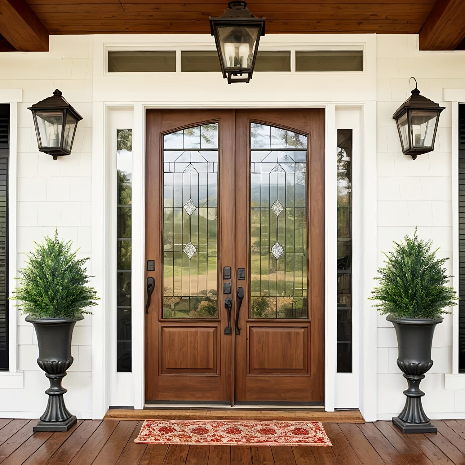 TEMU 2ft Artificial Topiary Cedar Trees Set Of 2, 1 Pack Beautiful Realistic Faux Cedar Pines Tree With Thick Foliage, Fake Shrubs For Front Porch Faux Plants Indoor And Outdoor Home Decor