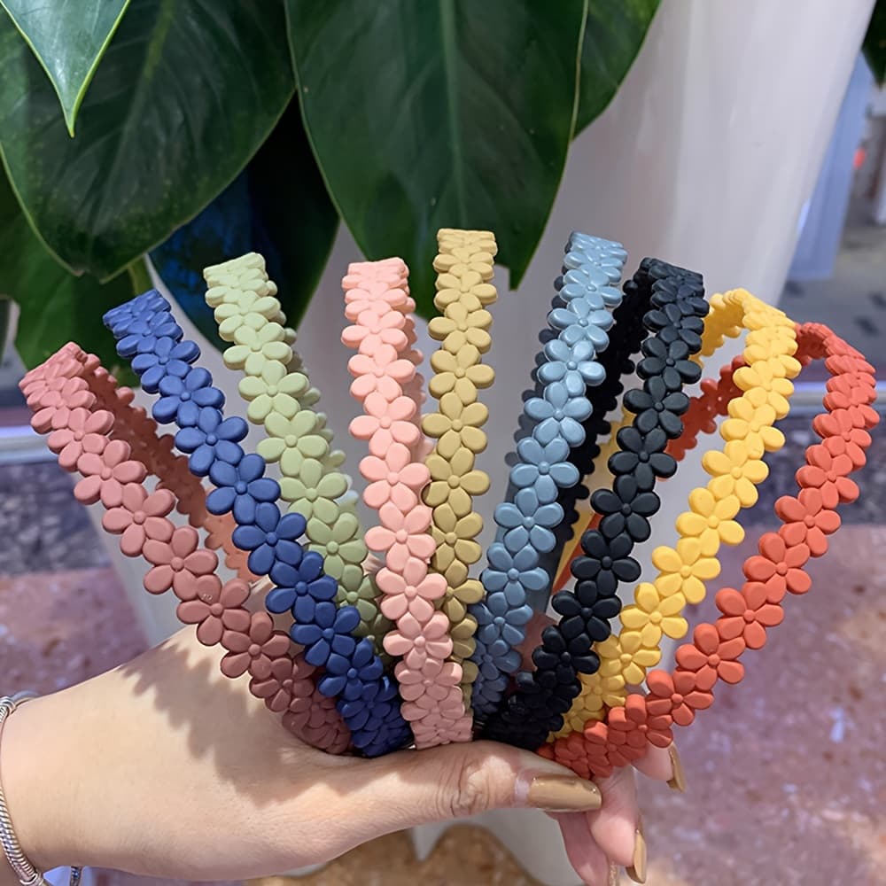 TEMU 4/10pcs Solid Color Small Flower Decor Headband, All-match Hair Hoop, Elegant Hair Accessories For Women (random Colours)