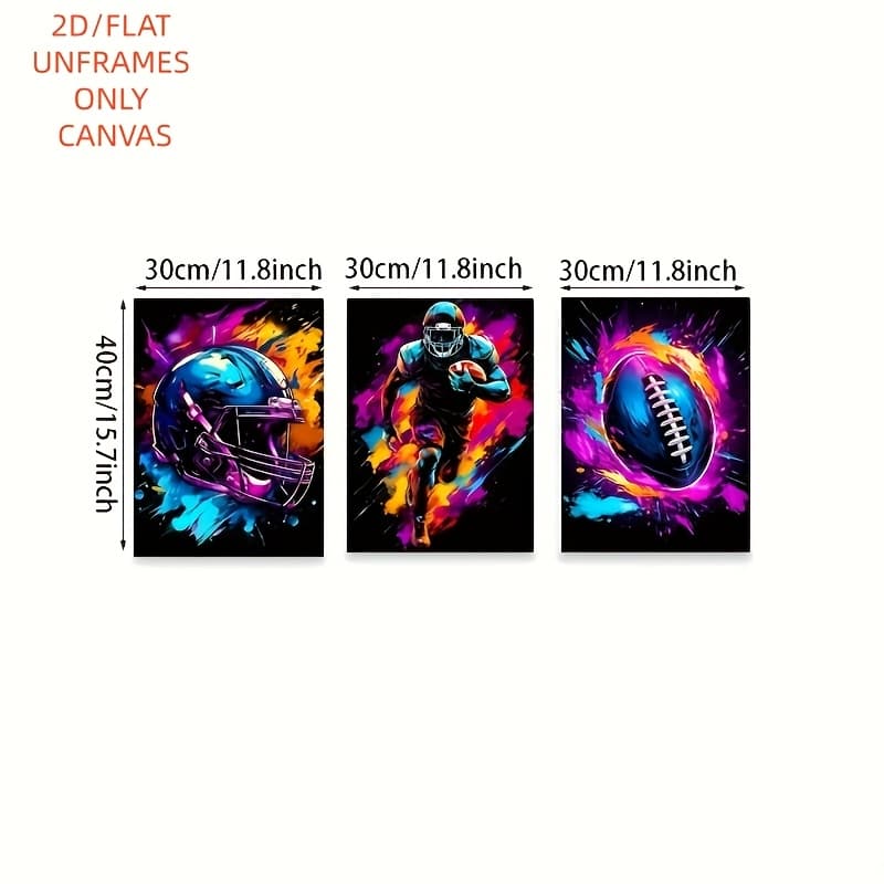 TEMU 2d Flat, 2d Flat, 3pcs/set, Frameless Modern Game Wall Art Poster Decorative Painting, Graffiti Football Game Canvas Printing Painting, Game Room Decorative Poster, Boy Gift