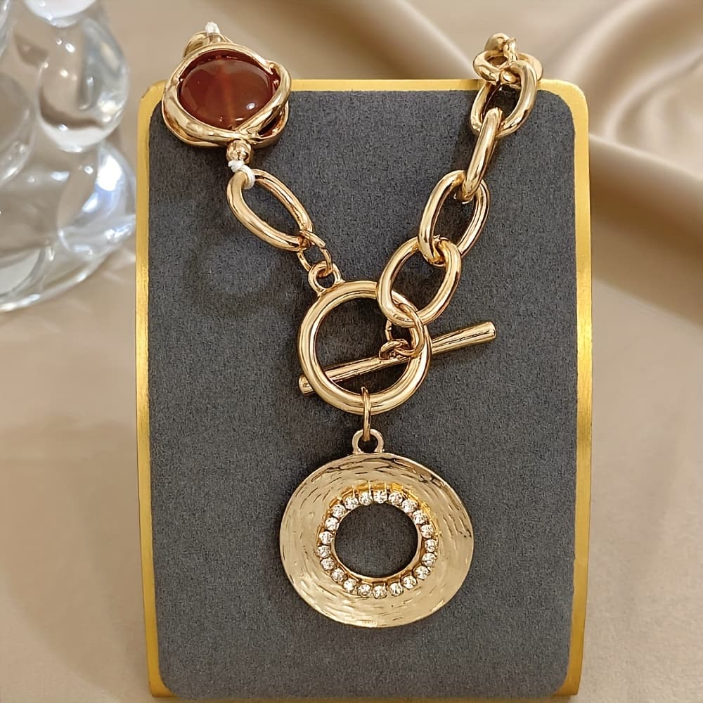 TEMU 1pc Retro Eye Pendant Necklace Thick Chain Fashion Jewelry For Exquisite Perfect Gift, Suitable For Banquets Party