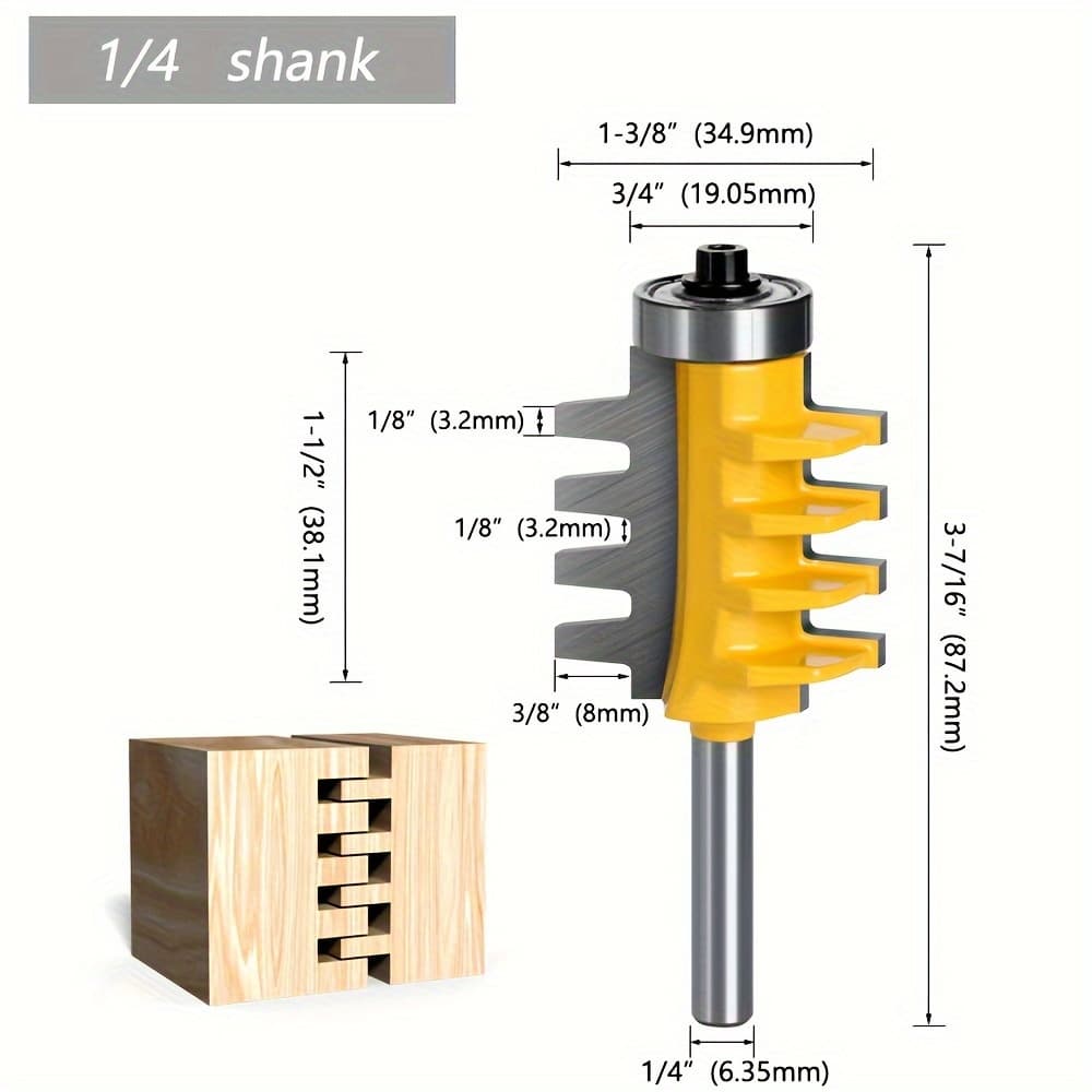 TEMU 1pc Reversible Finger Glue Joint Router Bit, Carbon Steel, For Woodworking Diy Door Table Cabinet Shelf Furniture, Bearing Joint Tool