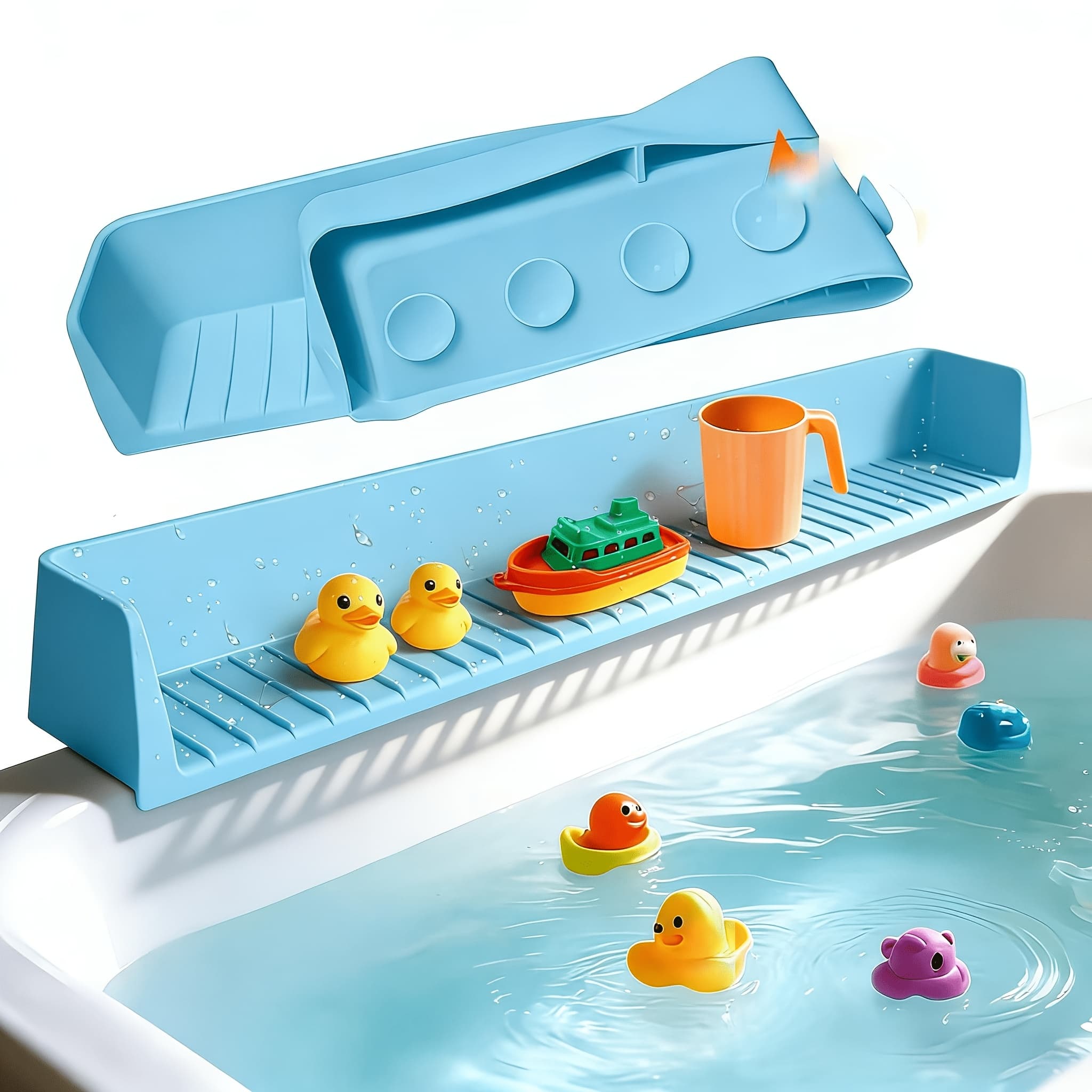 TEMU Silicone Bathtub Splash Guard, Bath Organizer With 11 Strong Suction Cups, Foldable For , Prevents Water From Splashing Out, Fun Bath Toddlers And Babies, In
