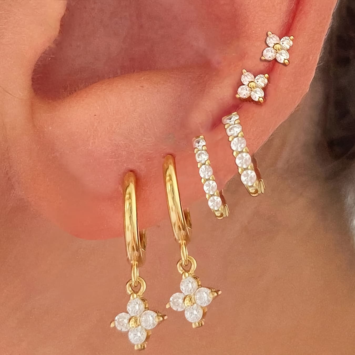 TEMU 6pcs Elegant Minimalist Floral Copper Ear Clips Set Women's Vacation Party Dating Casual Daily Matching