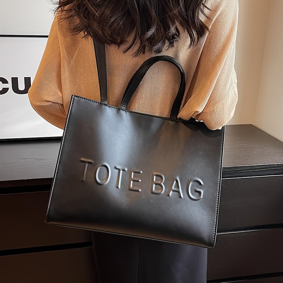 TEMU Women's Tote Bag Large Capacity With Crossbody & Top Handle Carry - Handbag Suitable For Work,, Travel, Commuting, Shopping, With Embossed Letter Detail, Oil-tanned Edges, Versatile