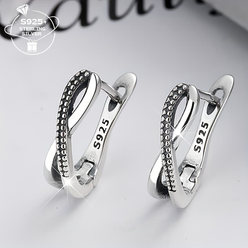 TEMU 925 Silver Women's Earrings - Retro Cool 8-shaped Twisted Ear , Fashion Accessory, Festival Gift, High End Jewelry, Total Weight Approximately 2.4g