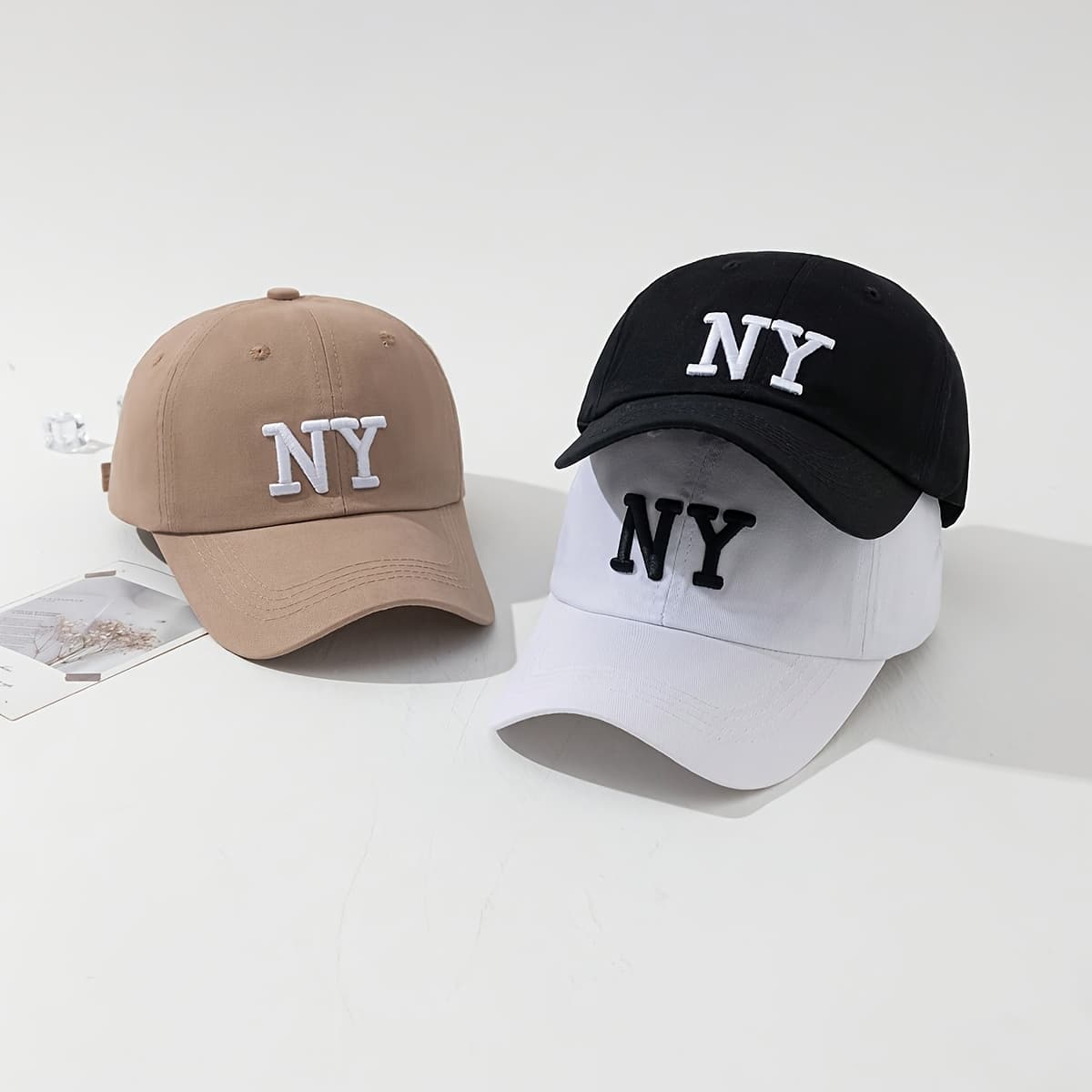 TEMU Set Of 3 Women's Trendy Embroidered Ny Baseball Caps, Perfect For Breathable Daily Wear And Summer
