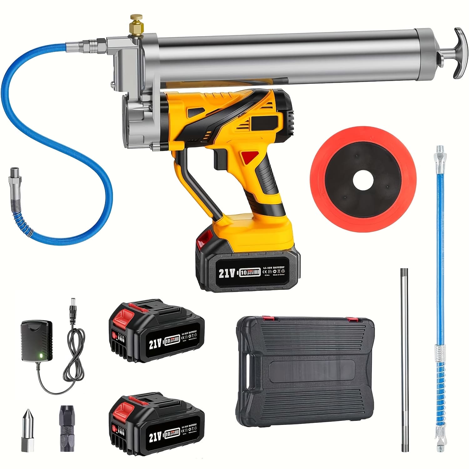 TEMU 2025 Innovative Powerful Electric Grease Gun Kit, Rechargeable Grease Gun With 2 Mah Batteries And Charger, 8000 Psi Power Grease Gun, Variable Speed Trigger, With Led Lights, Of Working At Night