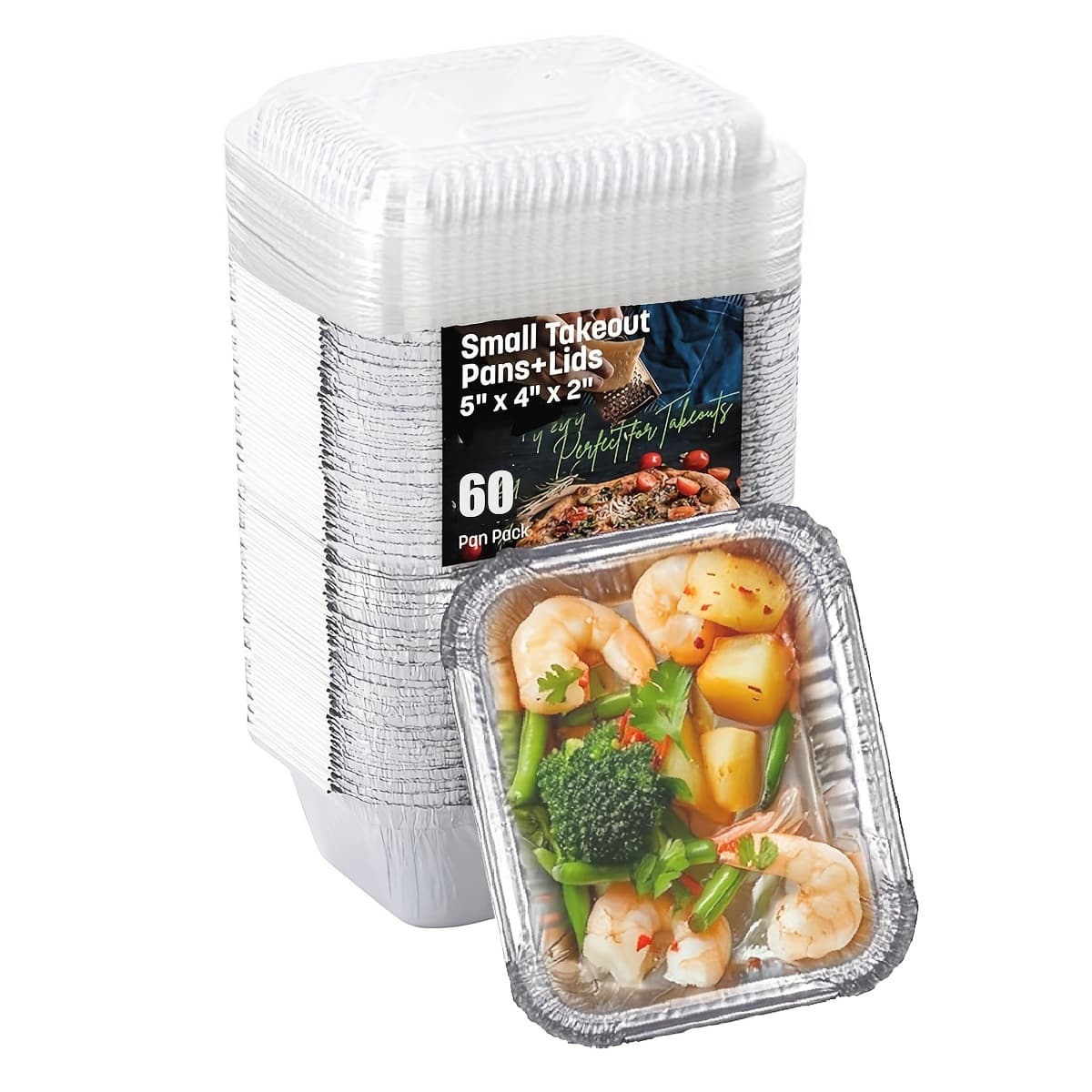 TEMU 60 Pack 1 Lbs Aluminum Pans, 5.9" X 4.7" Disposable Aluminum Foil Pans With Clear Lids For Baking, Cooking, Heating, Takeout, Bbq