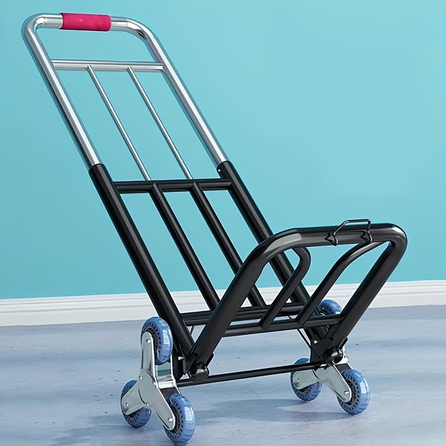 TEMU 1pc Heavy Duty Folding Hand Truck Stair Climbing Cart, Includes Luggage Straps, With Large Wheels Portable Luggage Dolly For Travel, Moving, Shopping, Office, Sports Equipment Transport