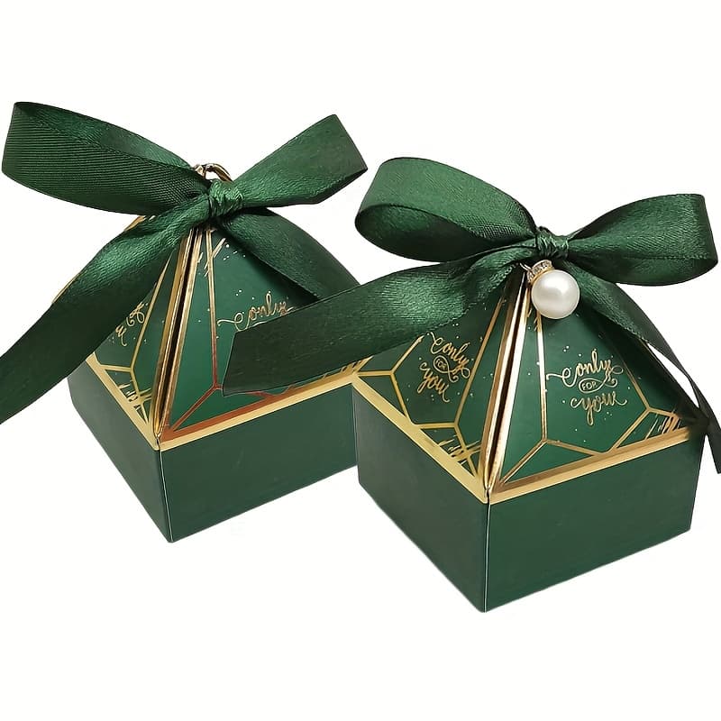 TEMU Gift For Her/him 50pcs Conical Design Gift Wrapping Paper Box Engagement Birthday Gift Box Hot Foil Ribbon With Words Pearl Additions Party Gathering Guest Gift