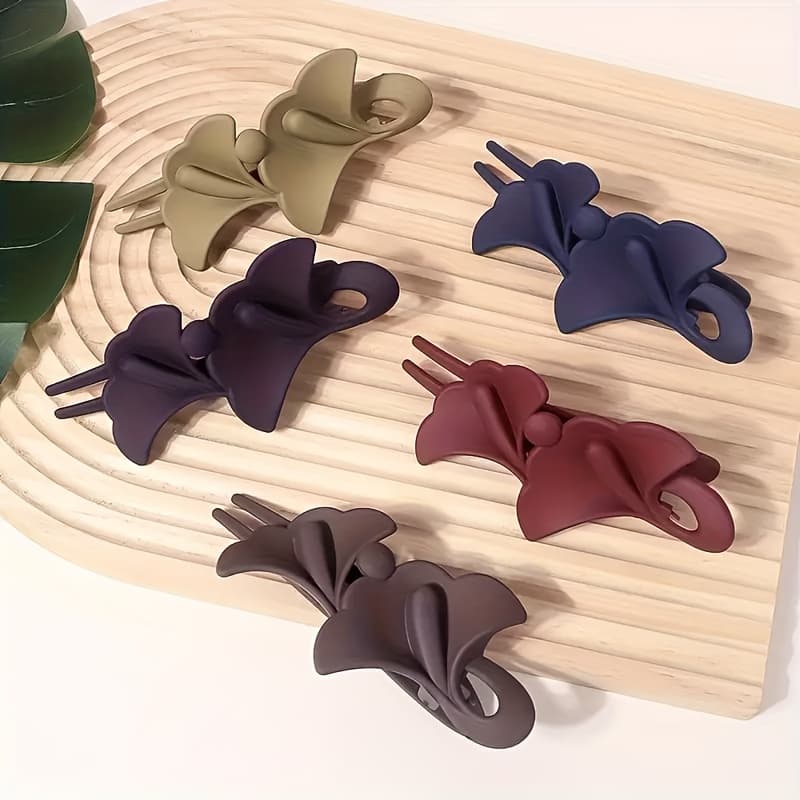TEMU 5pcs Elegant Ginkgo Matte Flower Hair Clips - Women's Fashion Duckbill Clip, For Valentine's Day And