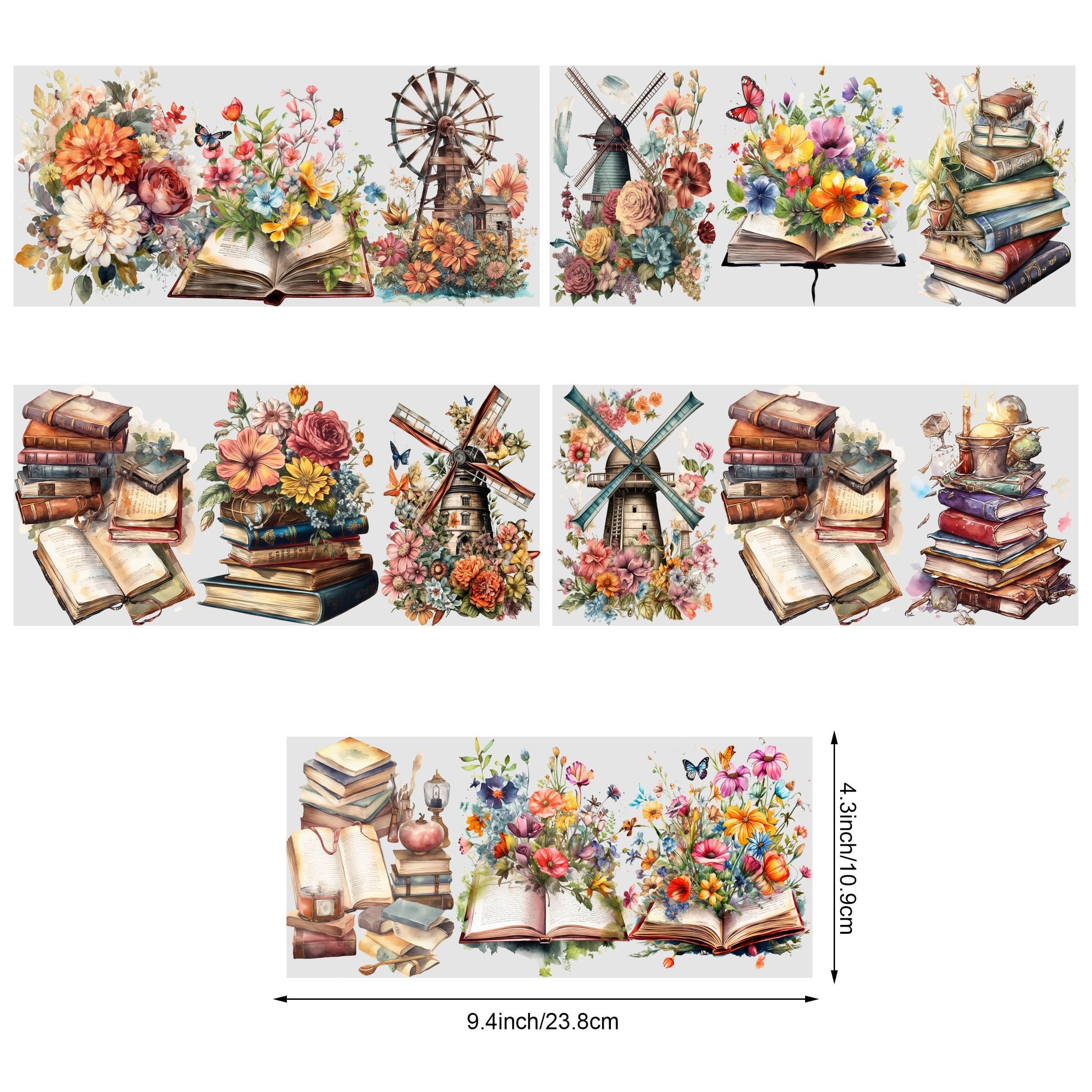 TEMU 5 Sheets Retro Books Uv Dtf Transfer Sticker Glass Cups Diy Wrap Transfer Sticker Glass Cup Waterproof Sticker Bottle Sticker Adhesive Sticker-high Quality