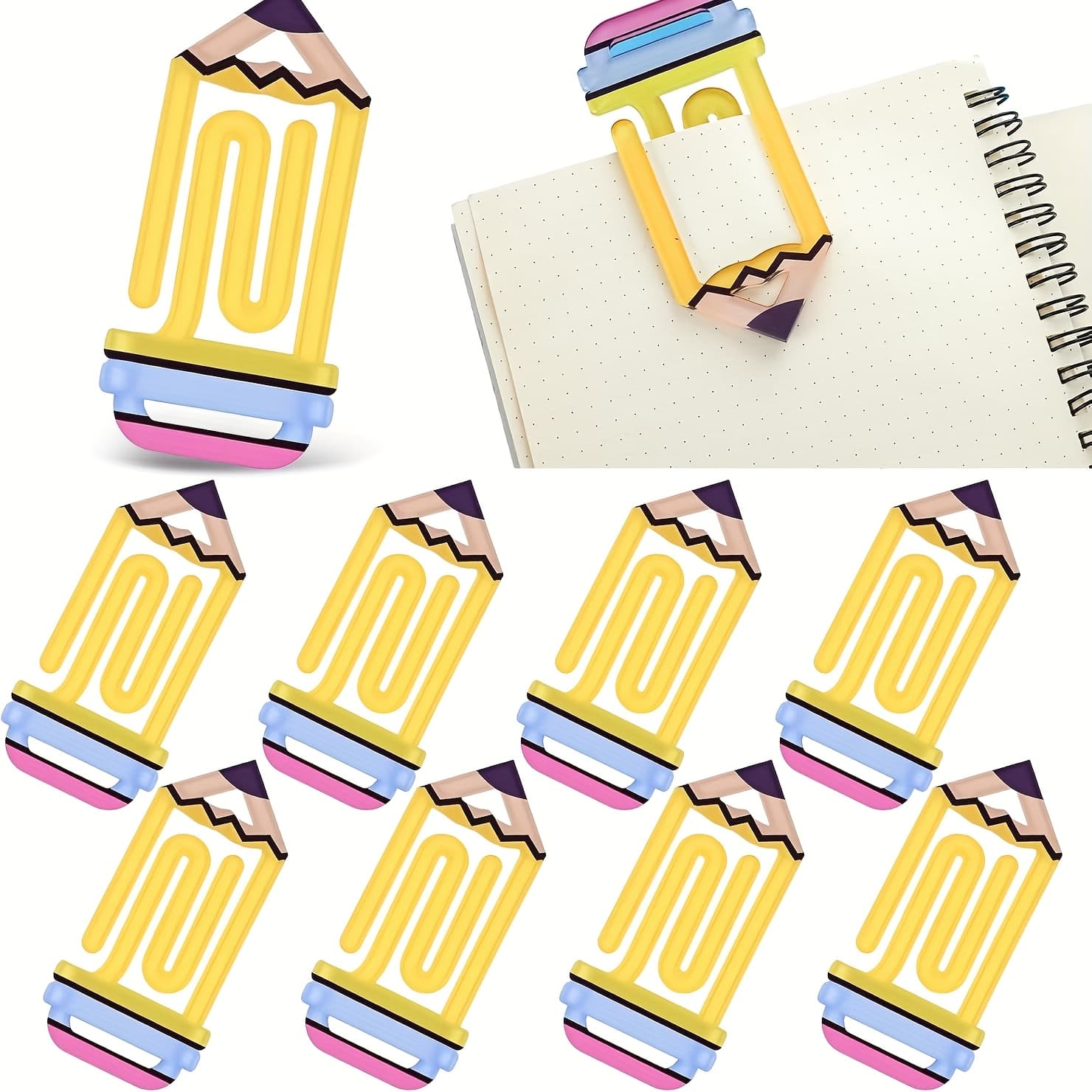 TEMU 9 Enormous Teacher Acrylic Paper Clips Teacher Appreciation Gift 4 Inch Paper Clip Bookmark Bookmark Gift Set For , Back To School Supplies (pencil Shape)