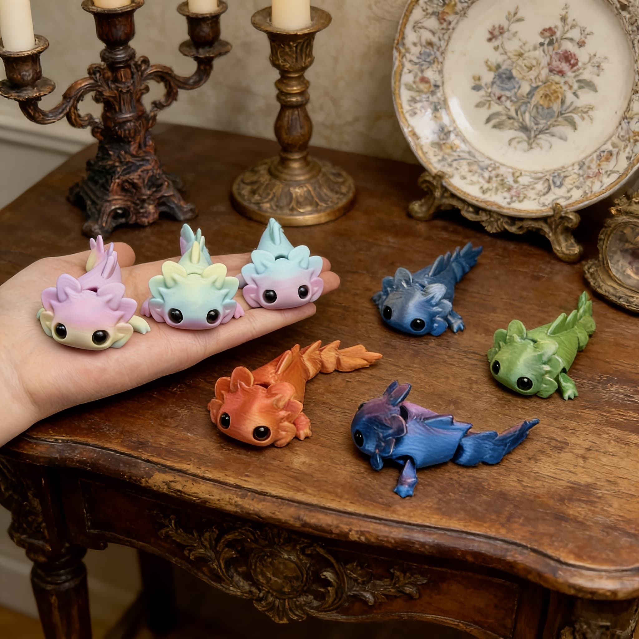 TEMU 15pcs 3d Printed Axolotl Set | Humorous Desktop Home Decoration, , Holiday Gift , Desktop Ornament, Holiday Party Favor, Miniature Landscape Creative Decoration, Mixed Color Plastic
