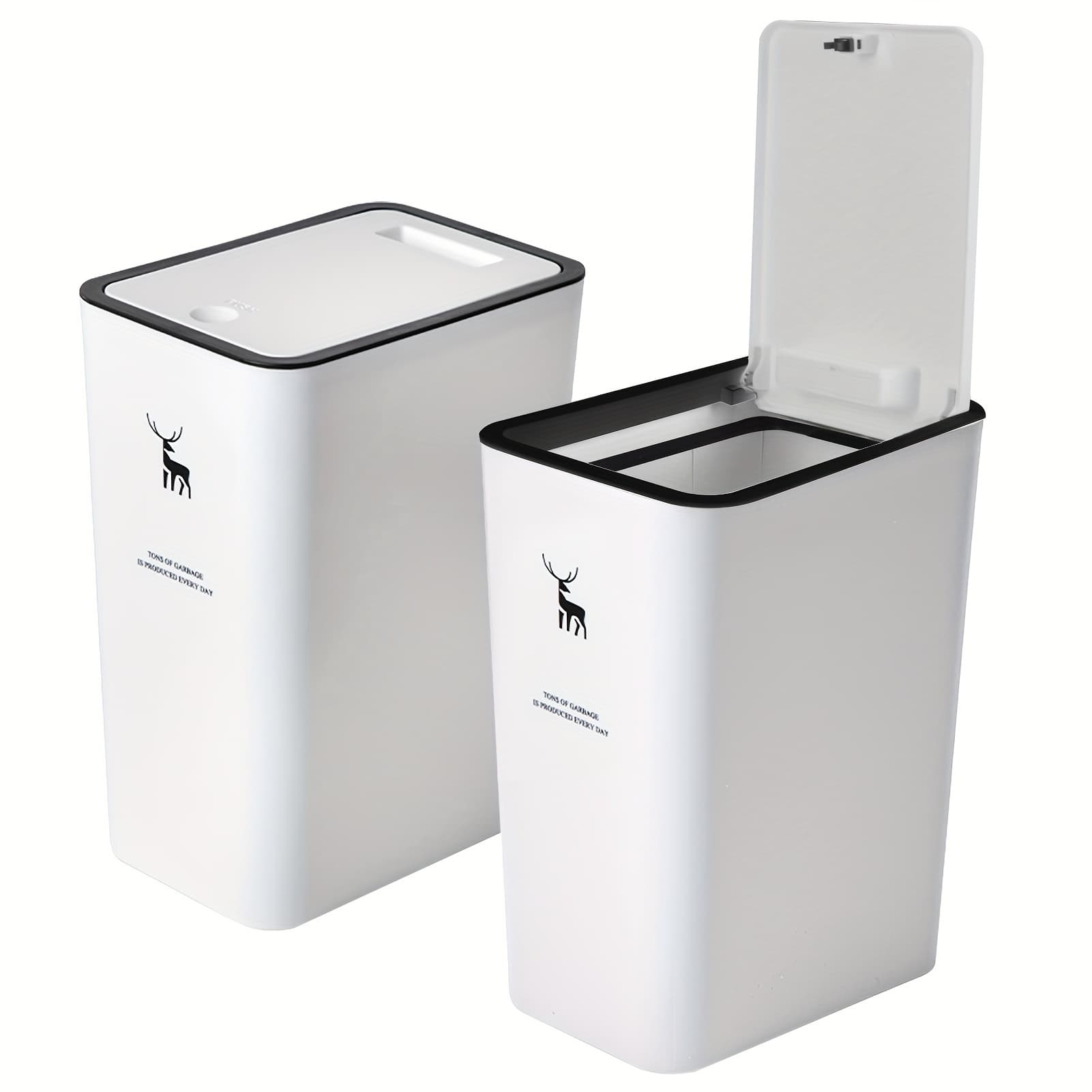TEMU Trash Can With Lid, 2 Pack 4 Gallons/15 With Press Top, Small Trash Can Dog Proof, Plastic Trash Bin, Waste Basket For Bathroom | Kitchen | Bedroom | Office, Kitchen Trash Cans