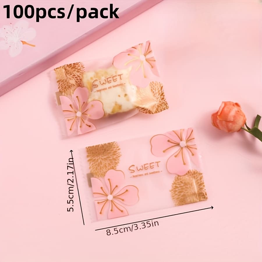 TEMU 100pcs Cherry Cookie Packaging Bag Kitchen Baking Candy Chocolate Fondant Cookie Machine Sealing Packaging Bag