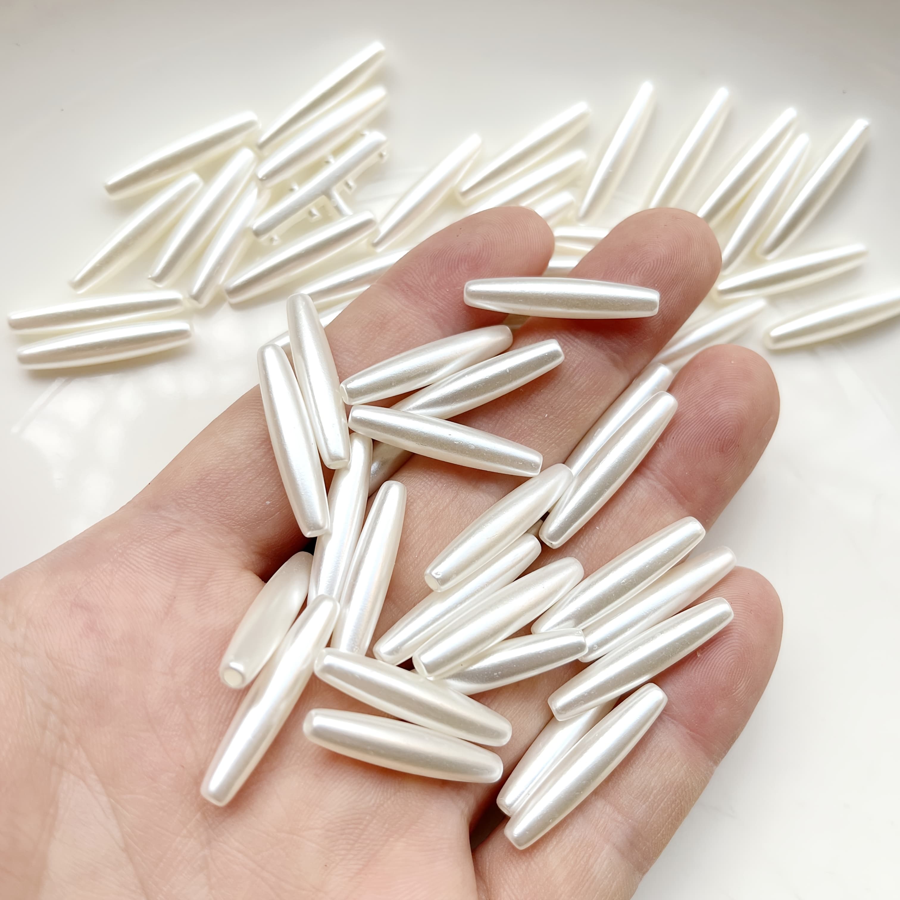TEMU 50pcs White & Long Cylindrical Beads With Straight Holes - Smooth Glossy Uniform Beads For Making, Bracelets, Necklaces, Handmade Crafts - Durable High-quality Material, Beads For Jewelry Making