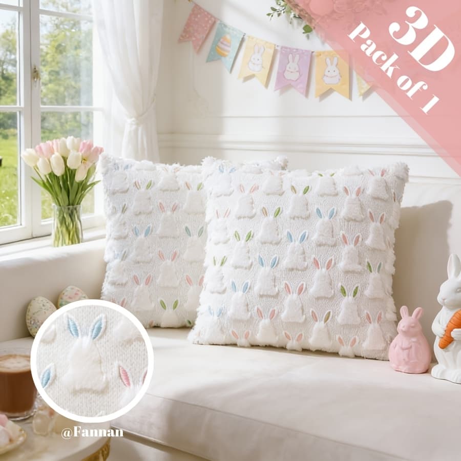 TEMU 1pc Multicolor 3d Bunny Plush Throw Pillow Case Cover 18x18 Inch Minimalist Cute Scandinavian Easter Cushion Cover For Holiday Party Bedroom Dining Room Living Room Home Decor No Pillow Core