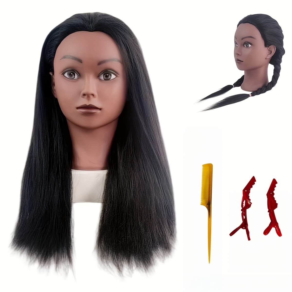 TEMU Female Mannequin Head With 22 Inch Black Synthetic Hair Mannequin Doll Manikin Head Cosmetology Doll Head For Hair Styling And Hair Braiding