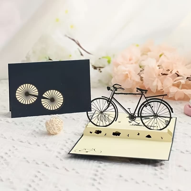 TEMU 1 Handcrafted 3d Pop-up Birthday Card With Retro Bicycle Design - Hollow-out Geometric Paper Art, No Batteries Needed, Graduation & Birthday Greeting Card For Anyone, Funny Birthday Cards