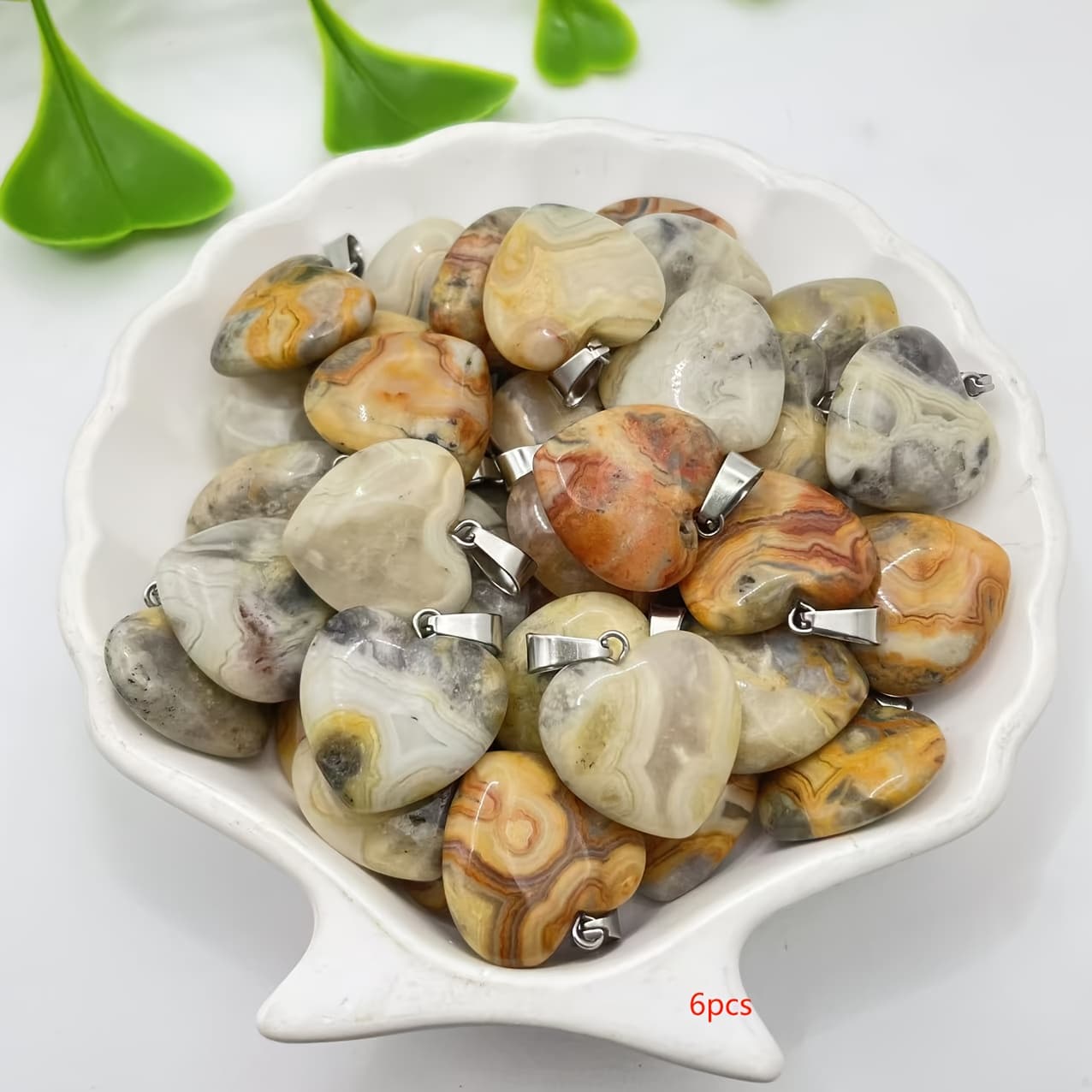 TEMU 6/12/24pcs Natural Crazy Agate Heart Pendant Charms Jewelry Making Findings Ideal Gift