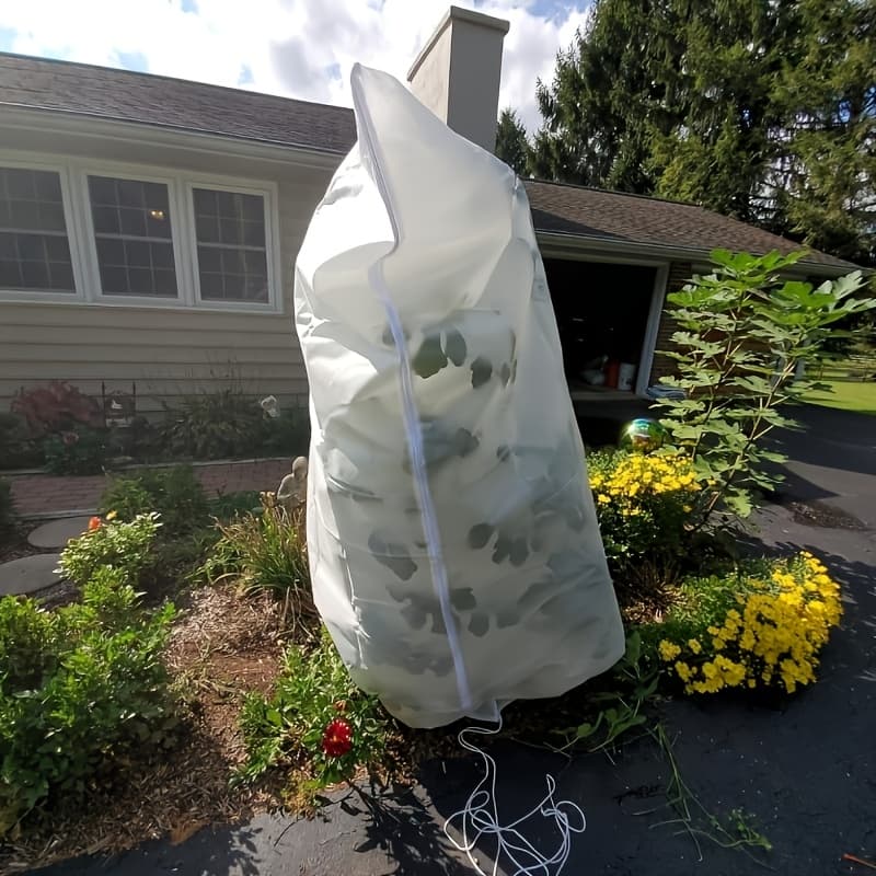 TEMU 1pc Plant Cover With Drawstring & Zipper - Heavy-duty Ice- Winter-proof Frost Protection For Trees, Shrubs, Bushes - Cold Weather Gardening, Patio
