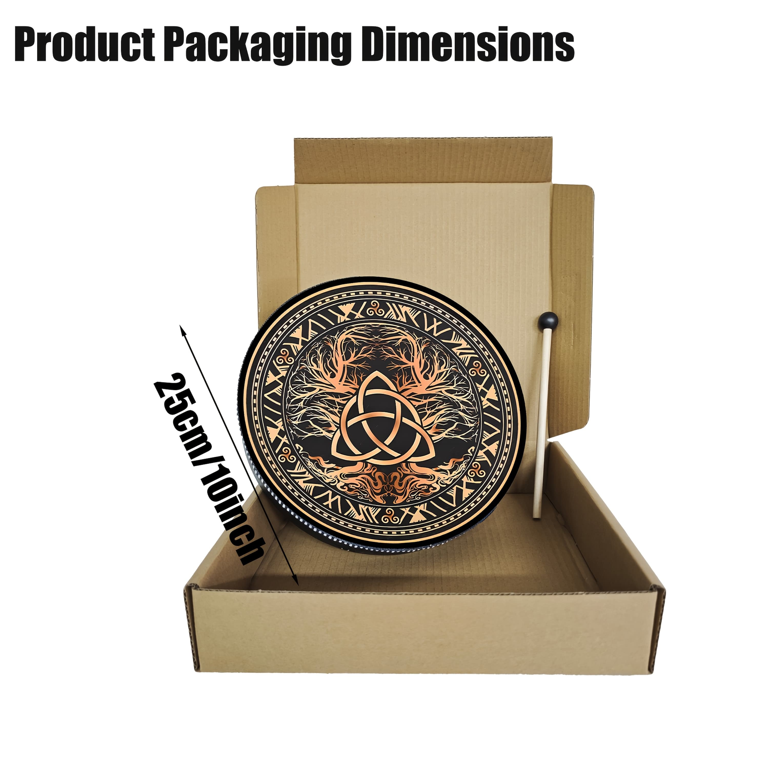TEMU A Triple-headed Drum With Handle And Life-tree-shaped Hand Drum, A Viking Instrument, Handmade Drum With Deep Sound, 's Gift, Perfect Halloween Carnival Party Christmas Gift