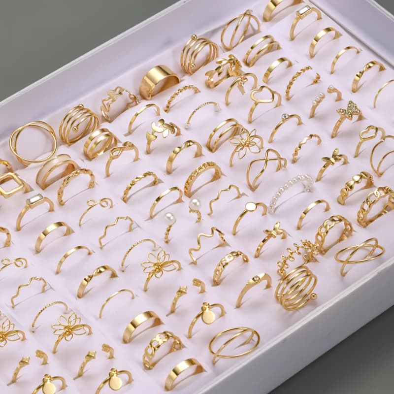 TEMU Christmas 66pcs Elegant Simple Metal Geometric Heart Ring Set, Valentine&;s Day Wedding Accessories, Women&; Light Luxury Match For Party Vacation Dating ()