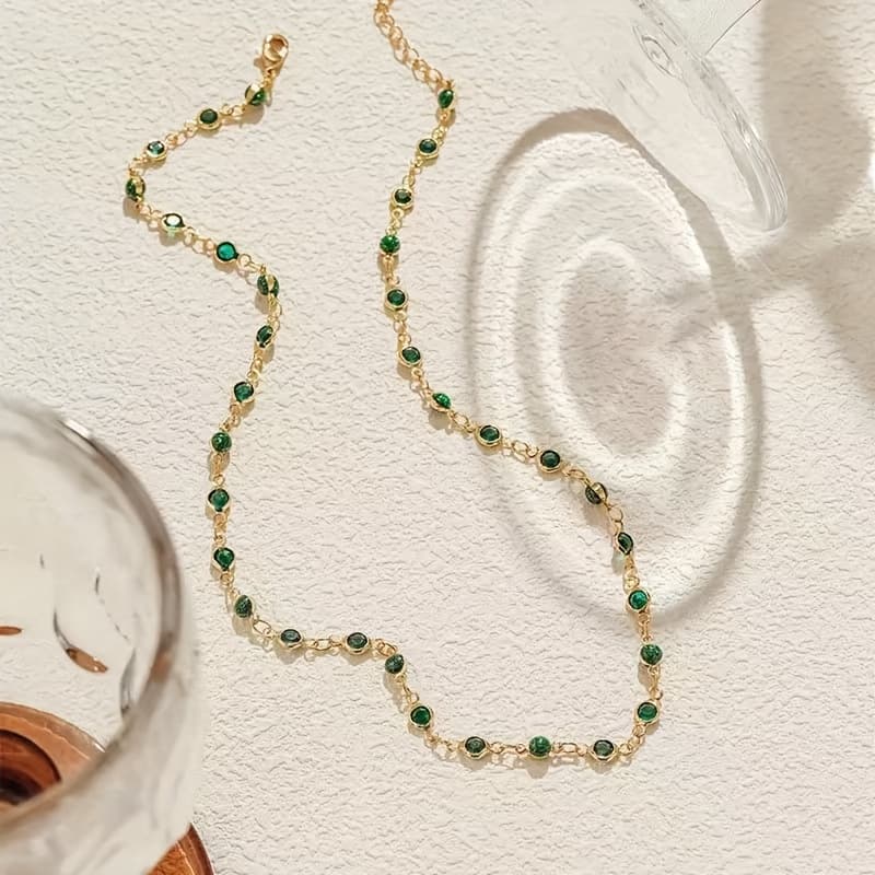 TEMU Casual Elegant Fashion Women's Inlaid Synthetic Zirconia Casual Vacation Versatile Clavicle Chain Necklace