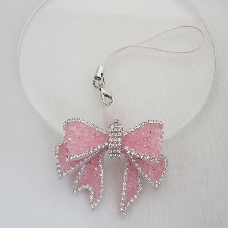TEMU 1pc/ Fashion Phone Charm, Synthetic Crystal-embellished Bow Pendant, For Women, Luxury Phone Case, Bag And Keychain Versatile Accessory, Christmas Gift