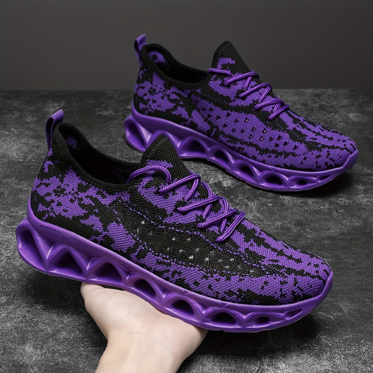 TEMU Women Breathable Knit Sneakers - Comfortable Lace-up Sneakers With Blade Sole For Shock Absorption, Stylish Casual Sports Shoes, Women Shoes