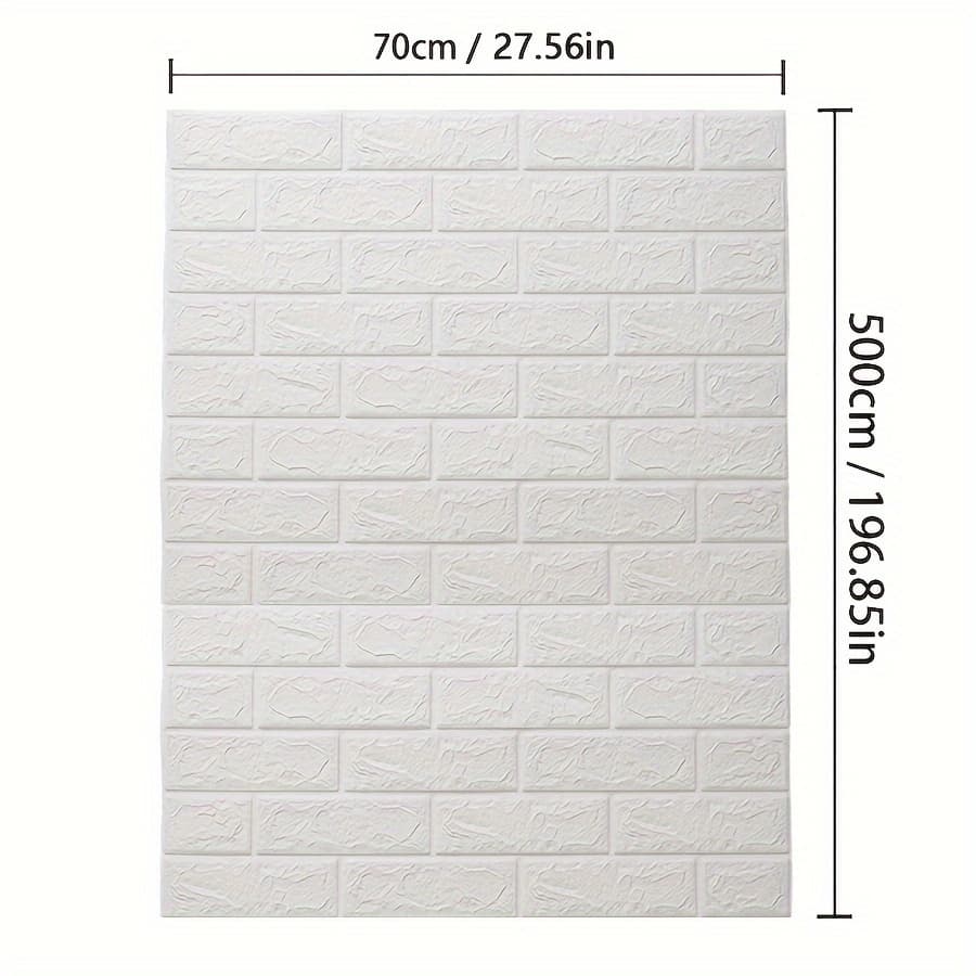 TEMU 3mm Thick, 3d Three-dimensional Foam Wallpaper | White Brick Pattern Wall Stickers | Self-adhesive Waterproof, Oilproof And | For Indoor Renovation Use, 27.56×196.85in