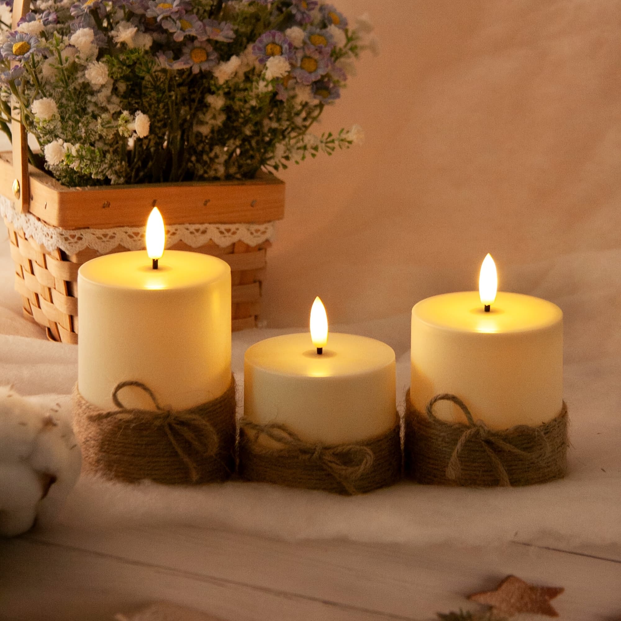 TEMU Set Of 3 Battery-operated Candles That And Come With A Timer, Perfect For A Realistic Touch To Your Summer Party Or Home Decor
