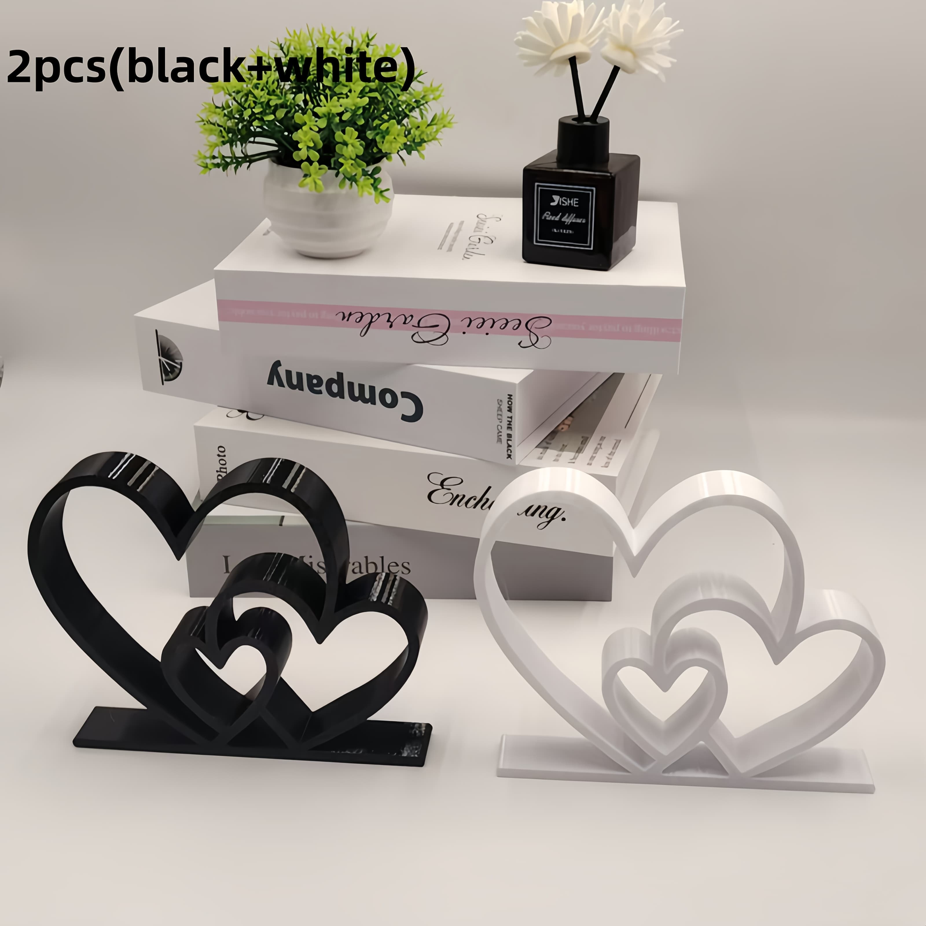 TEMU 2pcs Statue Set, Minimalist Black And , Love-themed Ornament, 3.94 Inch * 3.15 Inch, Bookshelf Decoration Sculpture, Desktop Decor, Valentine's Day Gift, Present For Gifting, Home Decoration