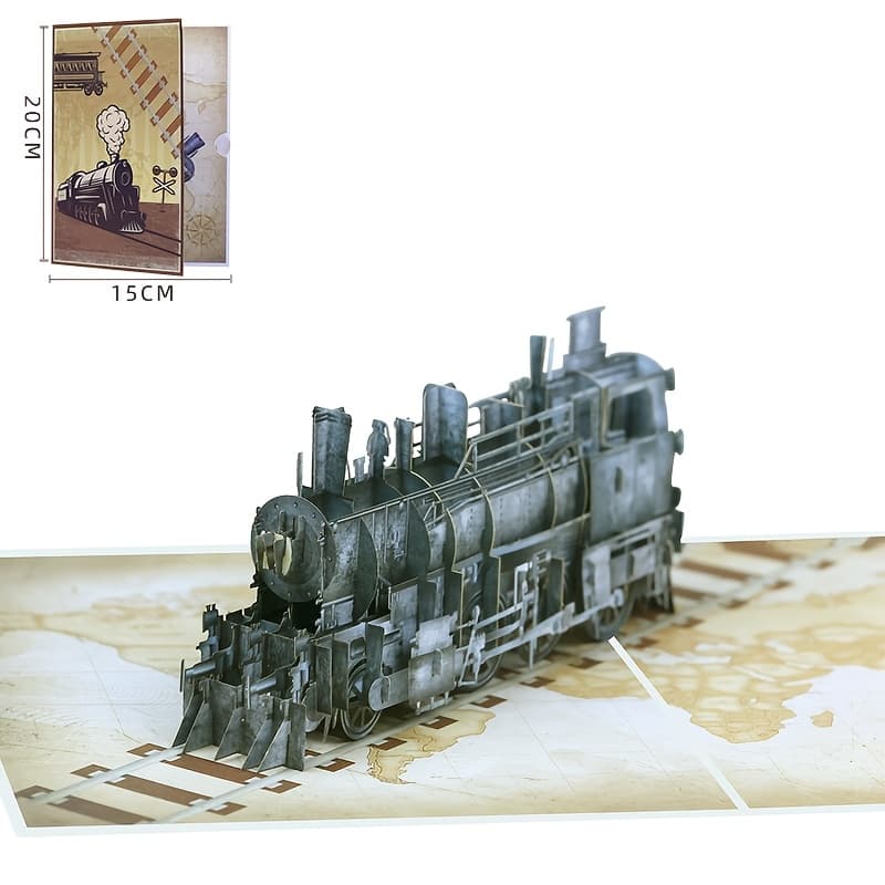 TEMU Handcrafted Train Birthday Card With Envelope, Unique Popup Gift Card For Father's Day, Foldable Happy Birthday Card For Dad