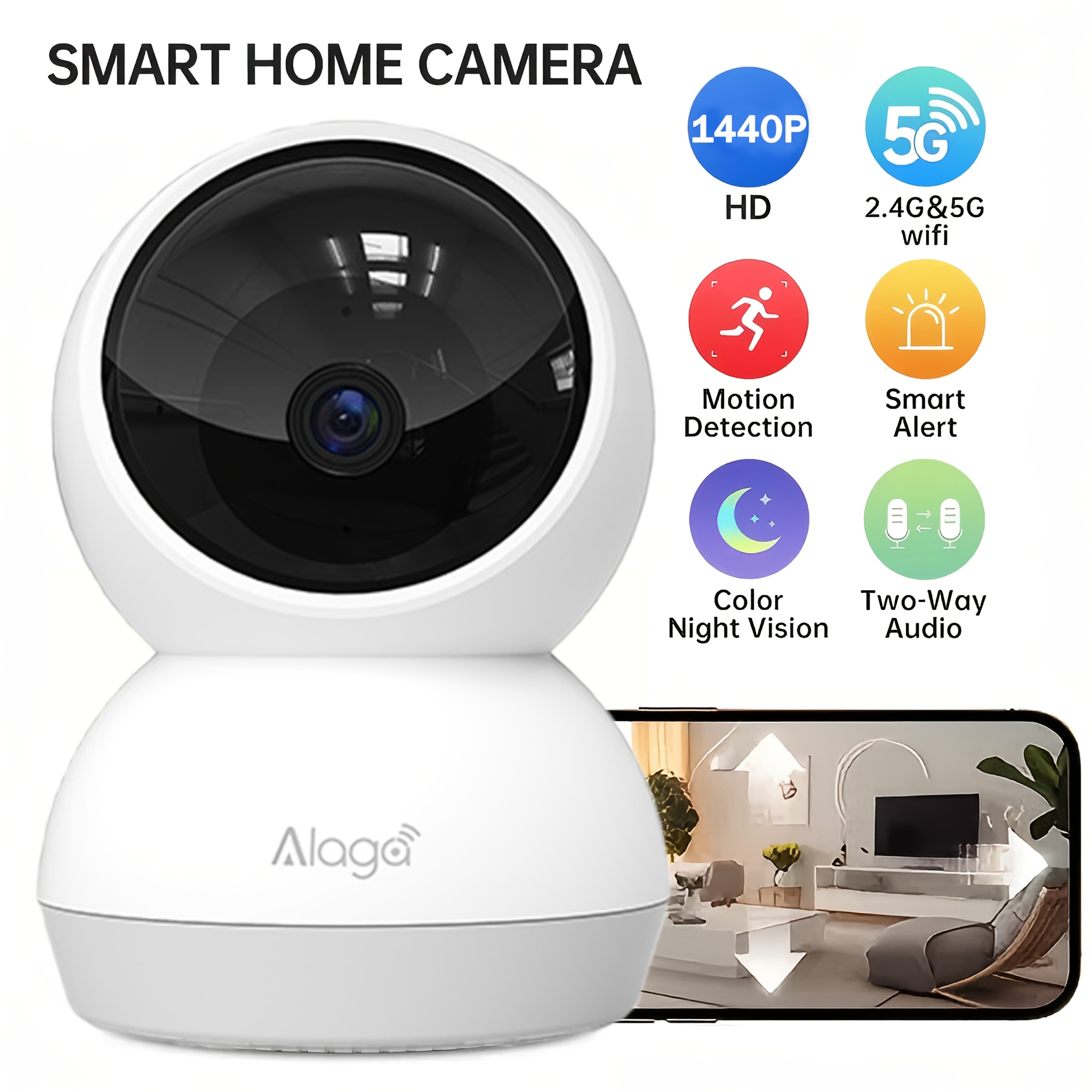TEMU Alaga 2k Monitor With Camera And Audio - Indoor Security Camera, Detection, 2.4g/5g Wifi, Night Vision, 2-way Talk, Cloud/sd Storage