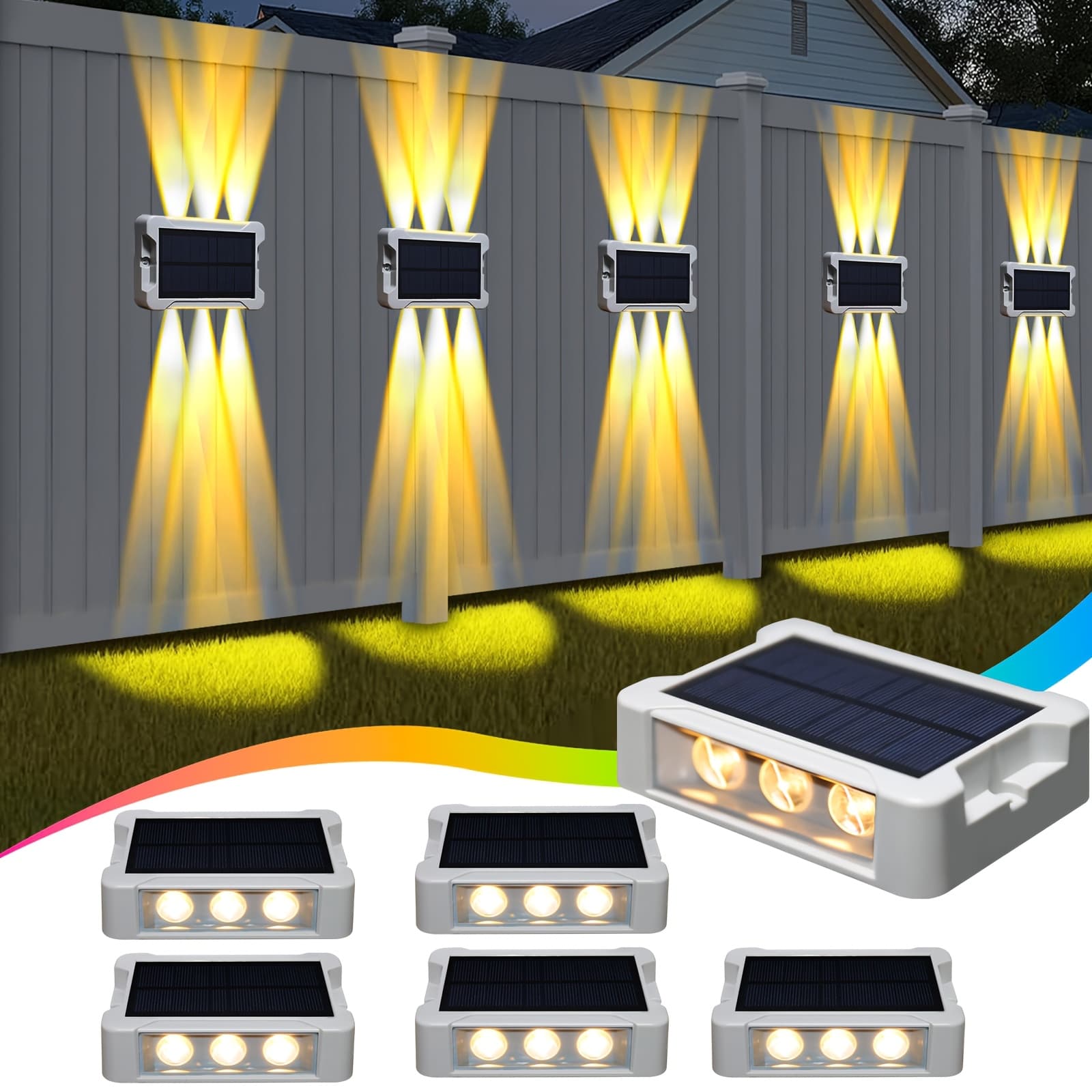 TEMU 4pcs Solar Led Dock Lights Warm Wall Lights Walkway Garden Patio Deck Marker Solar Powered Made Of Durable Plastic Steel Structure | Landscaping | Solar Lights Solar Outdoor Lights