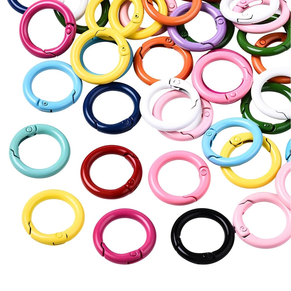 TEMU 36pcs, Circular Metal Spring Keychain, Spring Hook Clip, Spring Keychain Ring, Flat O-ring Suitable For Wallets, Suitable For Such As Luggage, Clothing, Etc