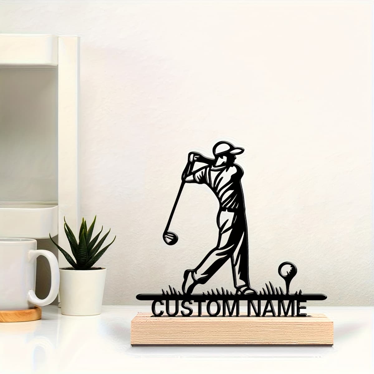 TEMU 1 Personalized Golf Lovers Gift - Custom Name Metal Golf Statue With Wooden Base, Elegant Desk Decoration For Bedroom, Office Or Birthday Gift For Men, , Artistic