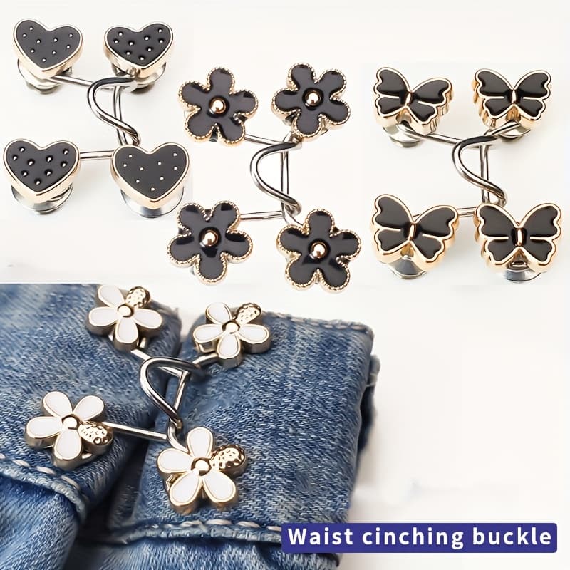 TEMU 4pcs Adjustable Denim Waist Tightener - Elegant And Simple Metal Denim Button Needle For Women's Pants, Durable Waist Adjuster, No Sewing Required To Instantly Improve Fit