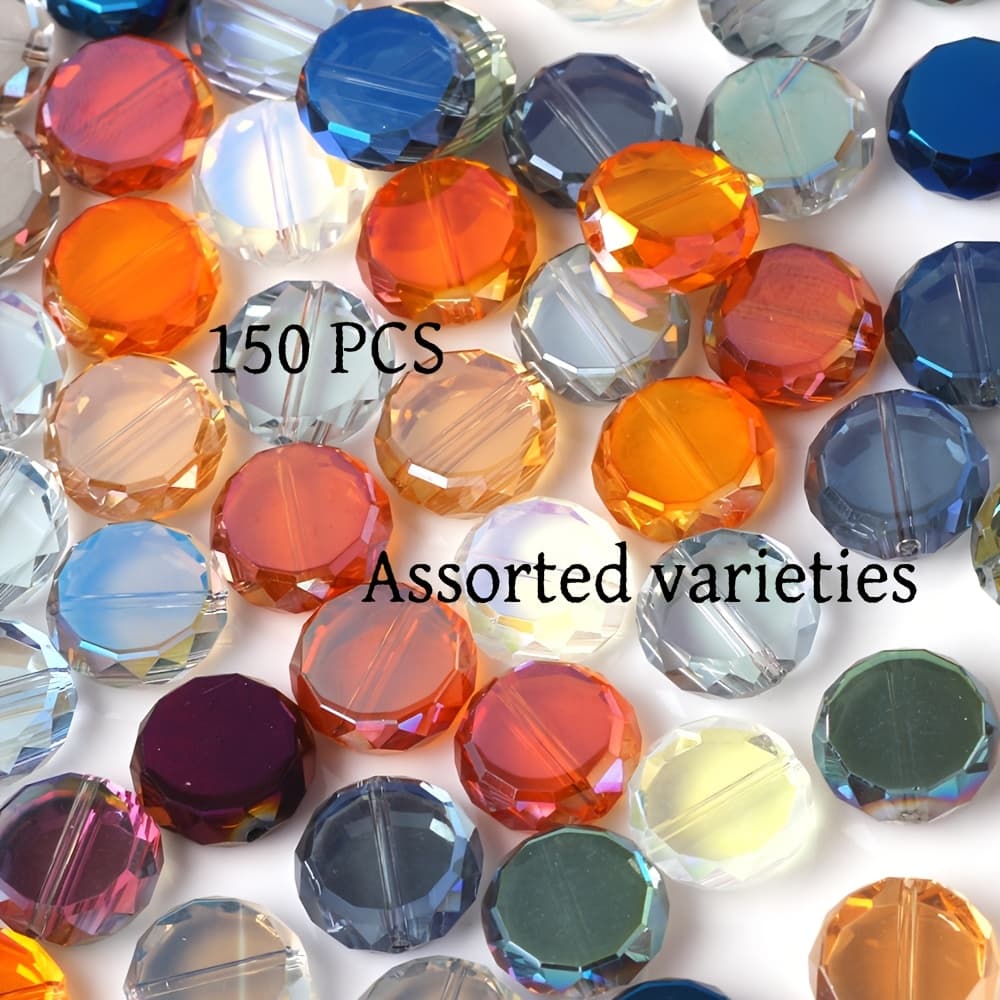 TEMU 150pcs 8mm Large Flat Round Glass Beads For Diy Bracelets, Necklaces, Earrings And Accessories