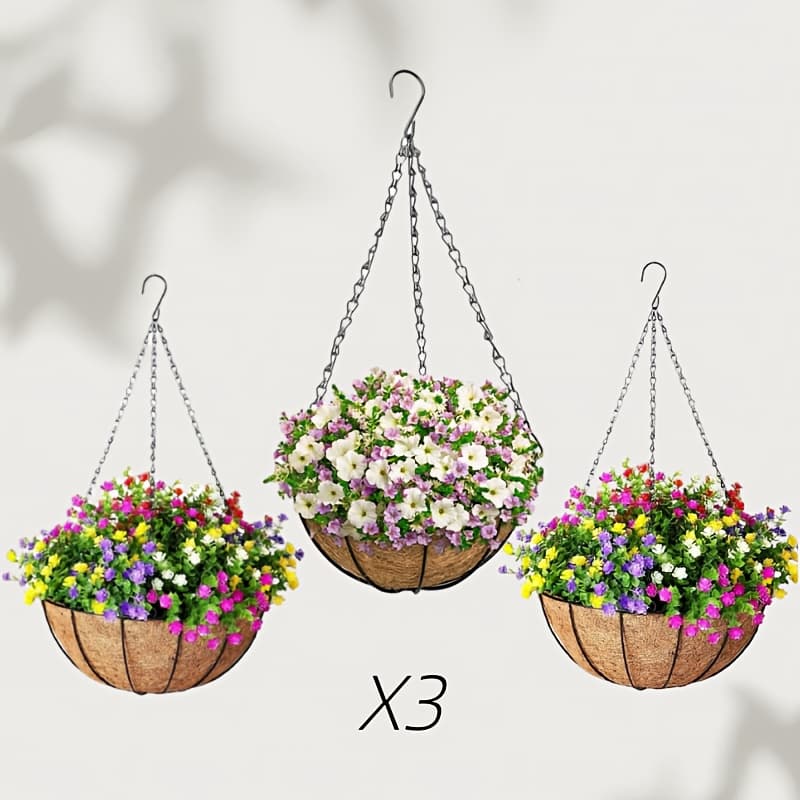 TEMU Hanging Flowerpot Basket Set (3pcs), Rust Proof Metal Chain And 10inch With Coconut Padding, Perfect For Indoor And Outdoor Garden, Porch, And Balcony Decoration